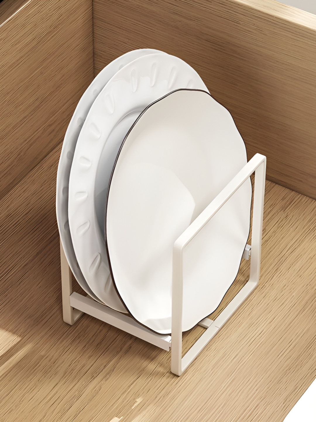 Arhat Organizers White Metal Regular Plate Stand Organiser