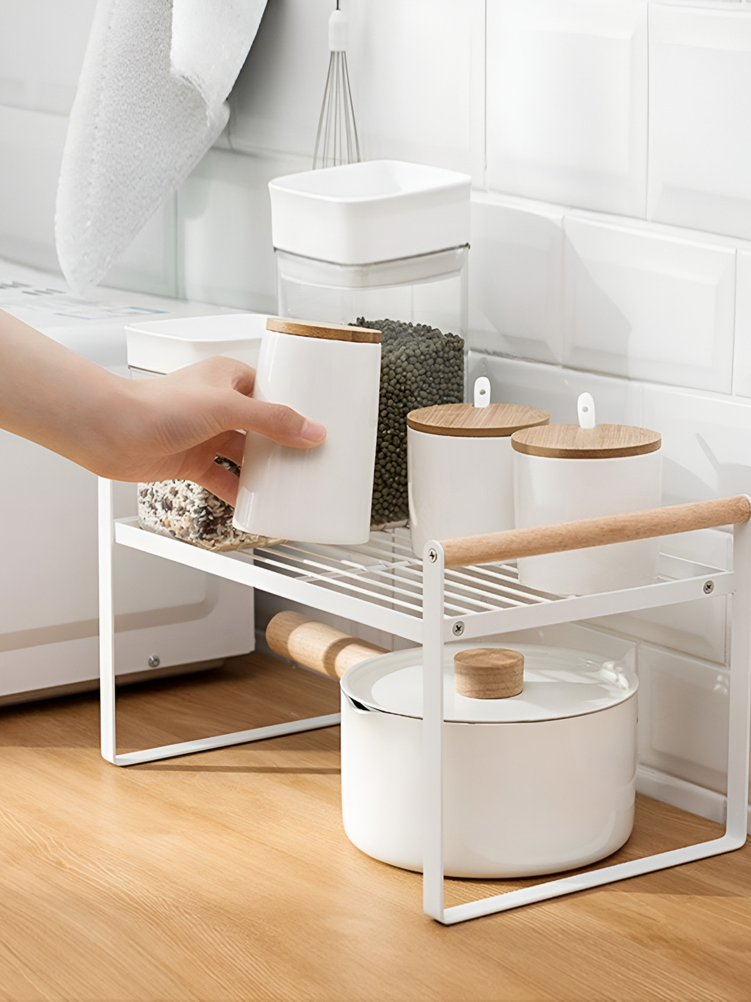 Arhat Organizers White Metal  Regular Stylish Table Riser Organiser