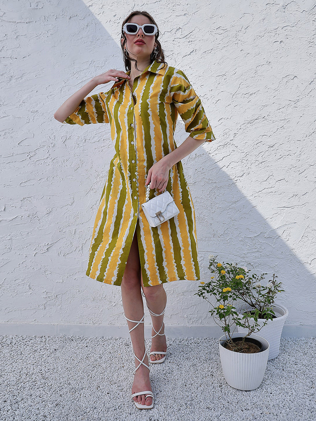 Boho By Athena Abstract Printed Cotton Shirt Casual Dress