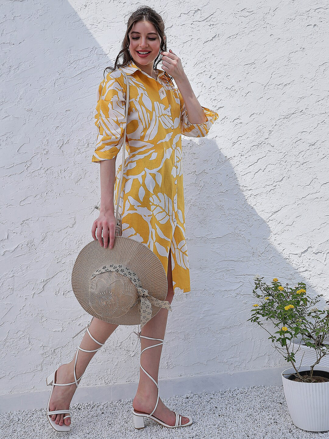 Boho By Athena Floral Print Cotton Midi Wrap Casual Dress