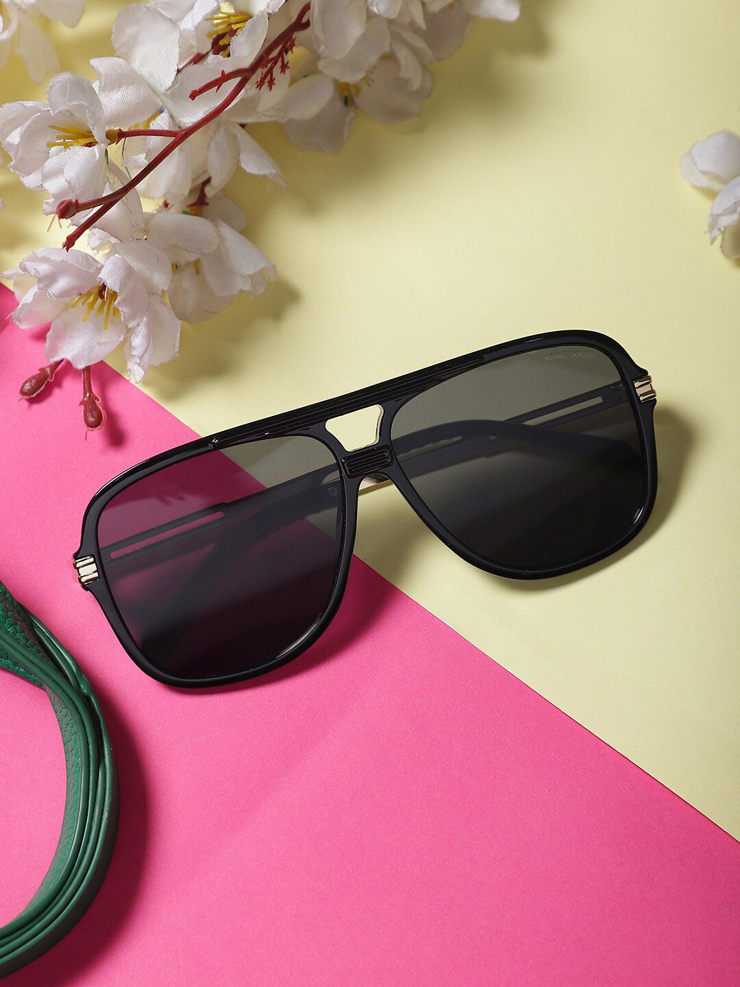 MARC LOUIS Unisex Rectangle Sunglasses with UV Protected Lens ML M 6129 Black SG