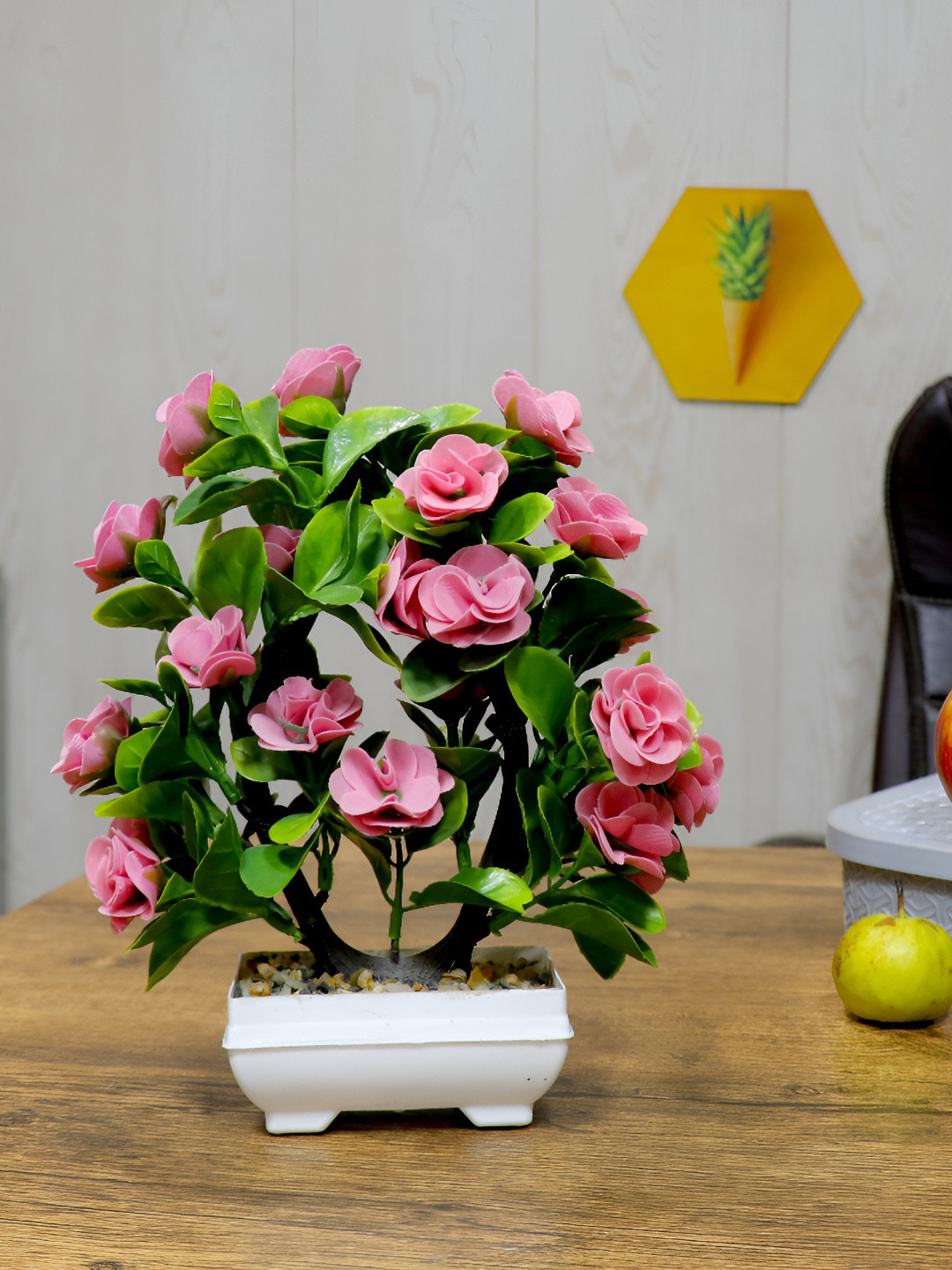 GW CREATIONS Pink Rose Artificial Flower With Pot