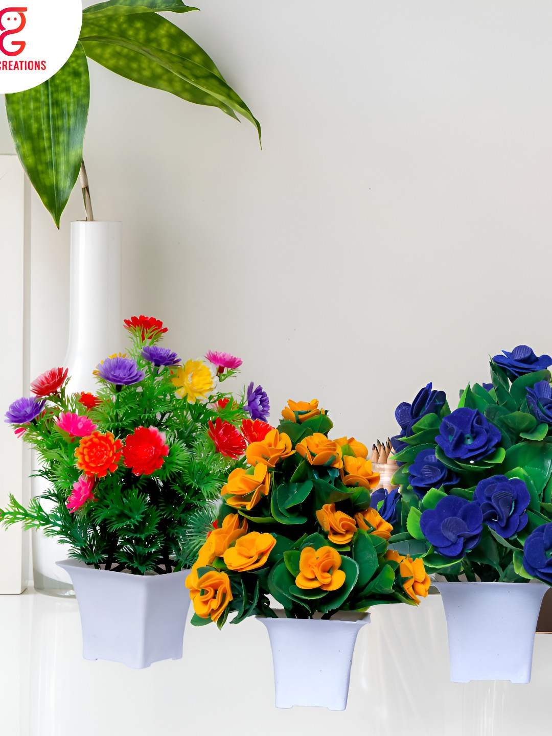 GW CREATIONS Red and Blue 3 Pieces Berry Artificial Flower With Pot