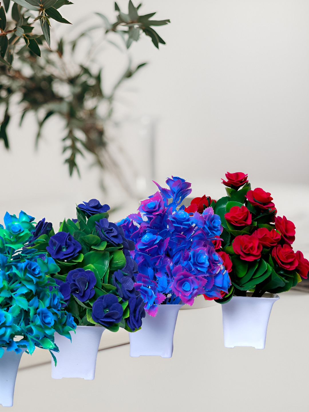 GW CREATIONS Green 4 Pieces Berry Artificial Flower With Pot