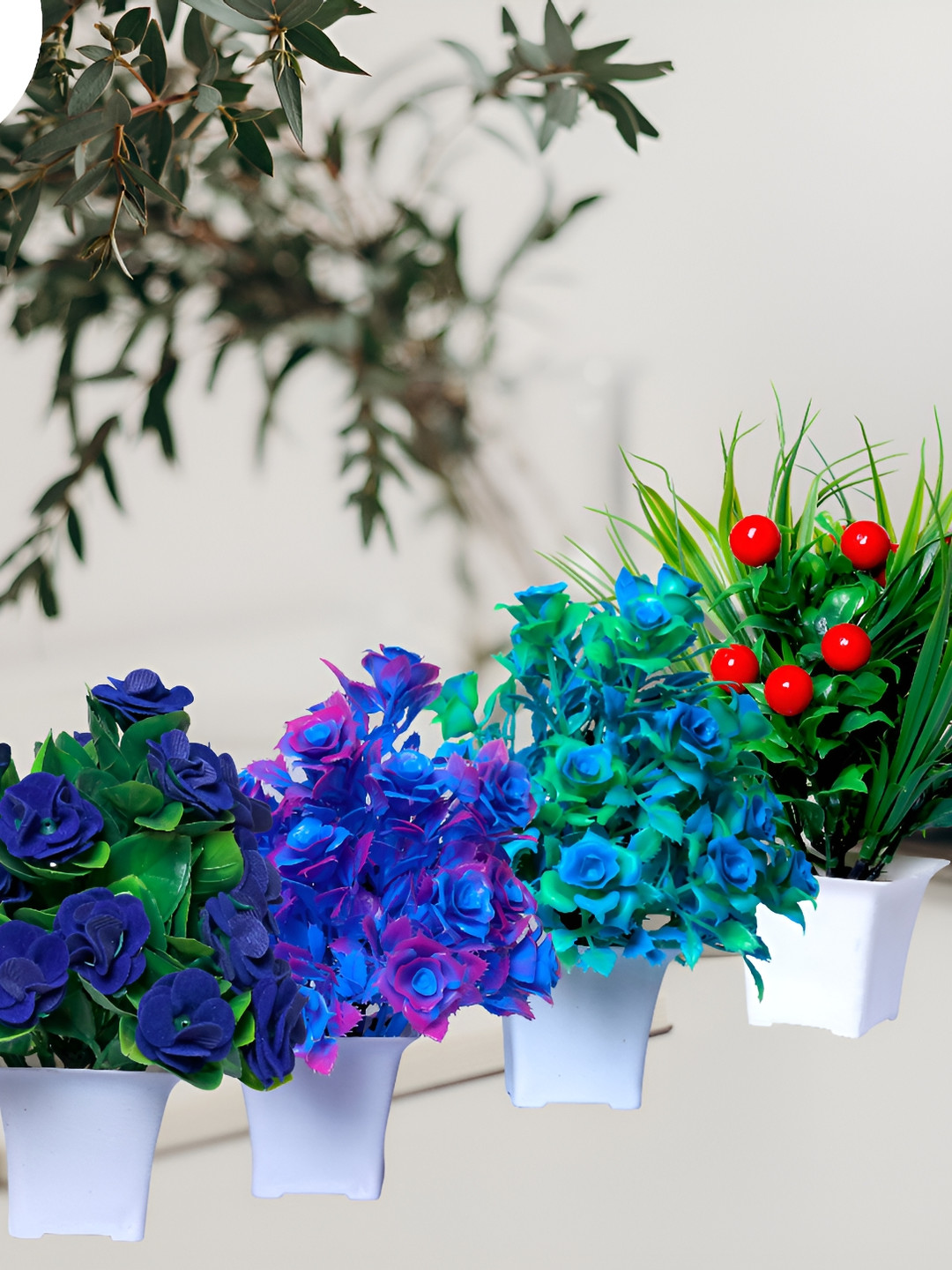 GW CREATIONS Green 4 Pieces Berry Artificial Flower With Pot