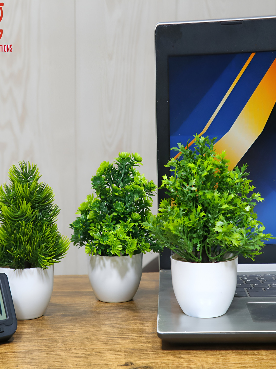 GW CREATIONS Green 3 Pieces Daisy Artificial Flowers With Pots