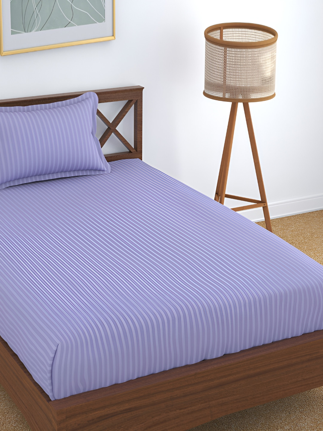 UrbanArts Purple Striped Microfiber 200 TC Single Fine Bedsheet with a Pillow Cover-90 x 57 inches