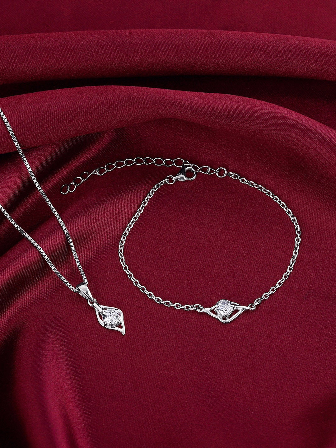 GIVA 925 Silver Rhodium-Plated Cubic Zirconia Studded Jewellery Set