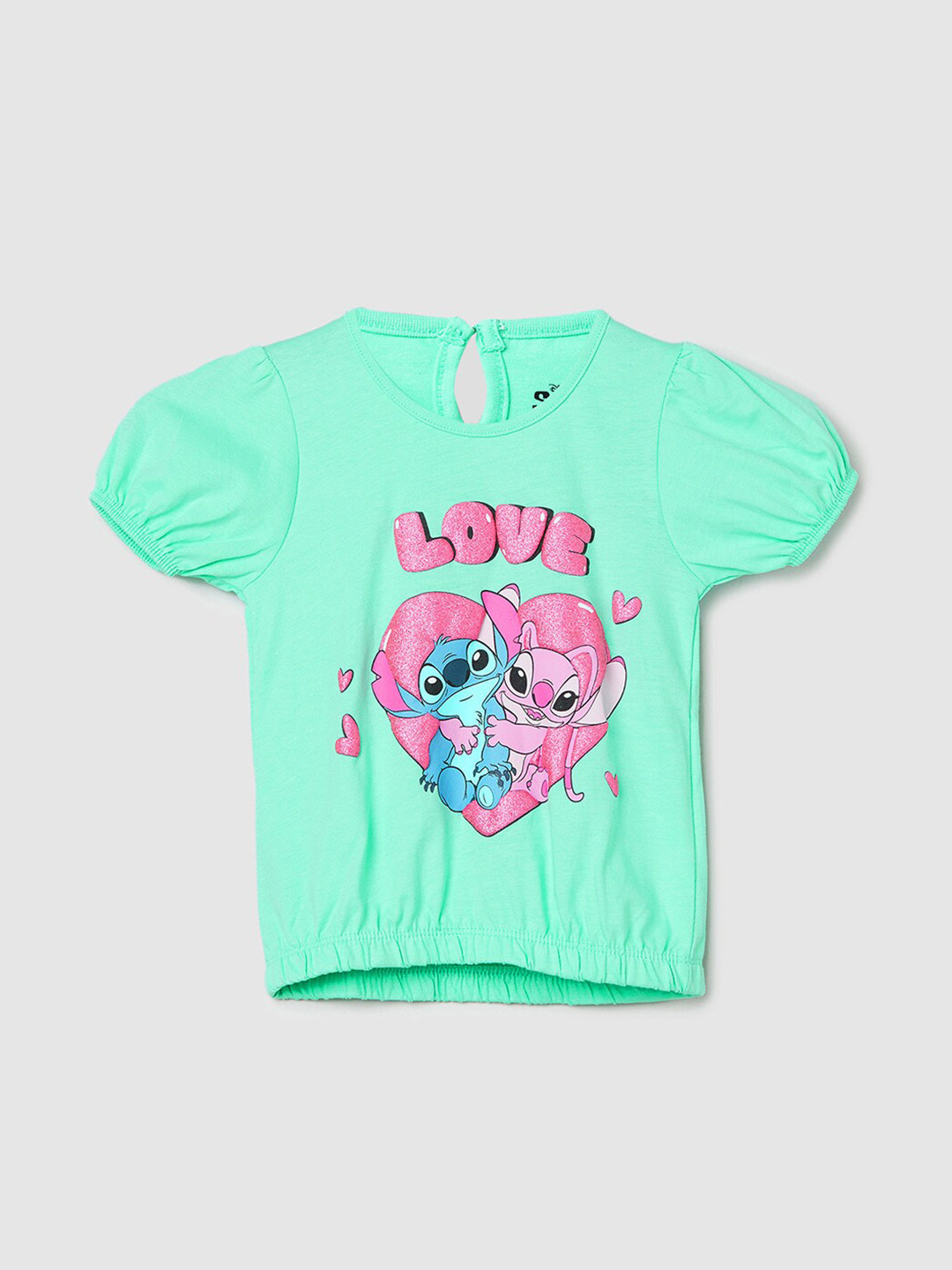 max Girls Graphic Printed Puffed Sleeves Pure Cotton Top
