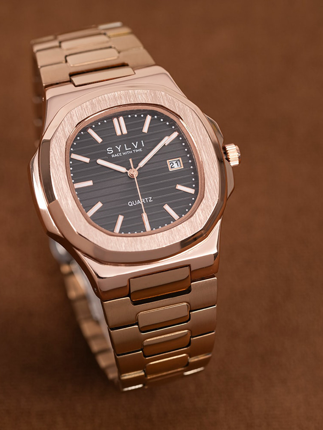 Sylvi Men Stainless Steel Analogue Multi Function Watch 1520-Rosegold