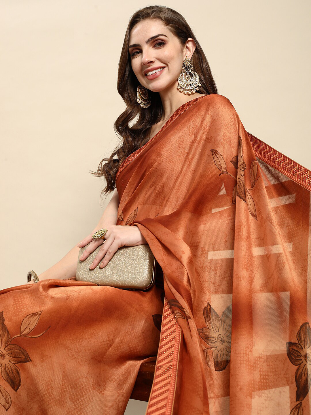 RATAN Daily Wear Floral Poly Chiffon Saree
