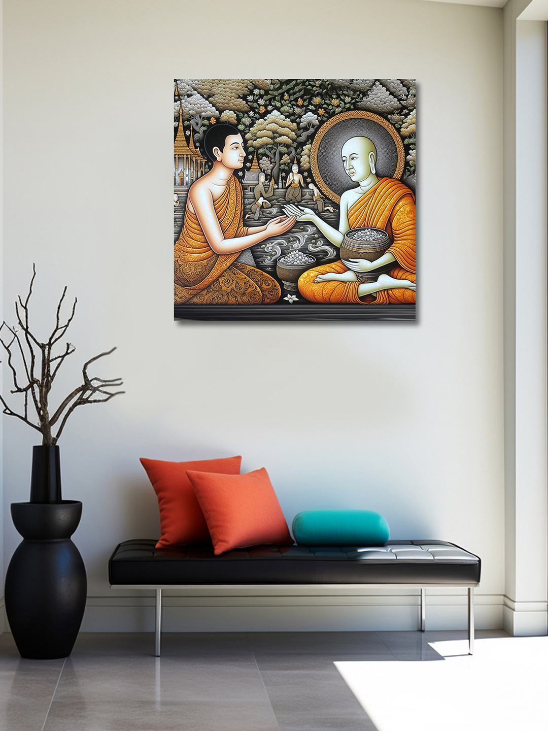 OLIVE TREE Black & Mustard Yellow Canvas Religious Paintings Wall Art