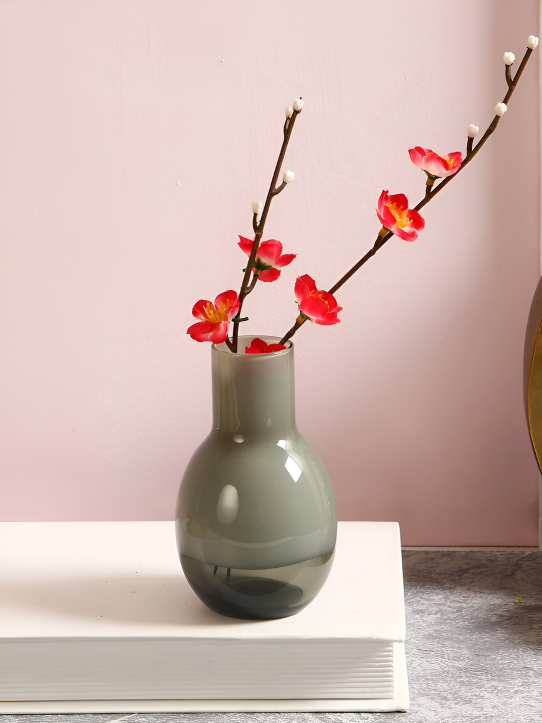 Aura Grey Glass Flower Bud Vase