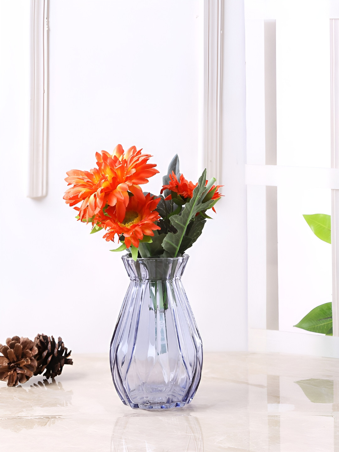 Aura Blue Textured Glass Flower Vase