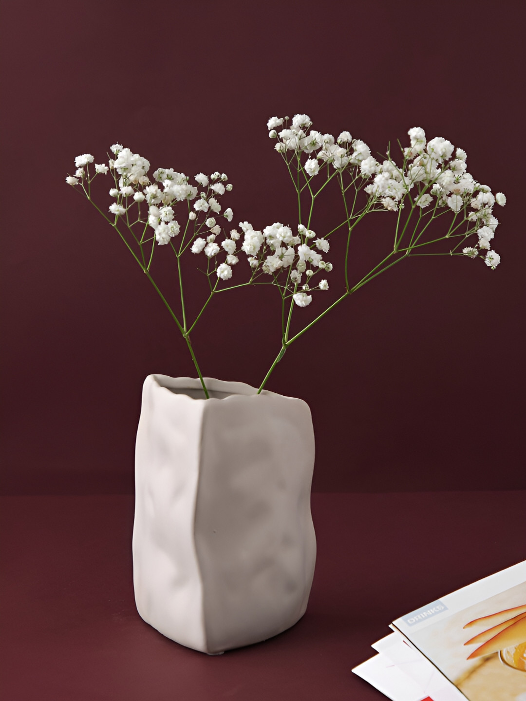 Aura White Wrinkled Ceramic Vase
