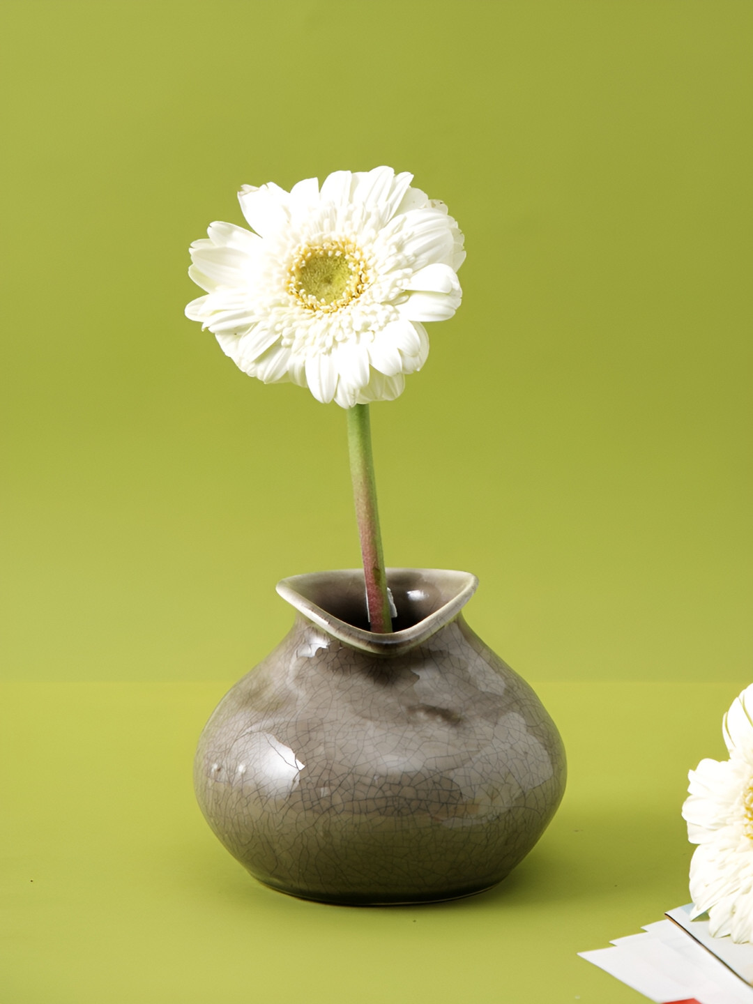 Aura Brown Ceramic Flower Vase With Crackling Metallic Look