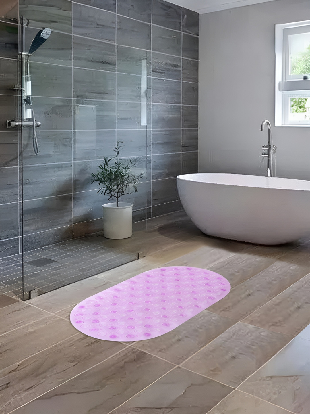 UMAI Pink Textured 240 GSM Anti-Skid Bath Rug