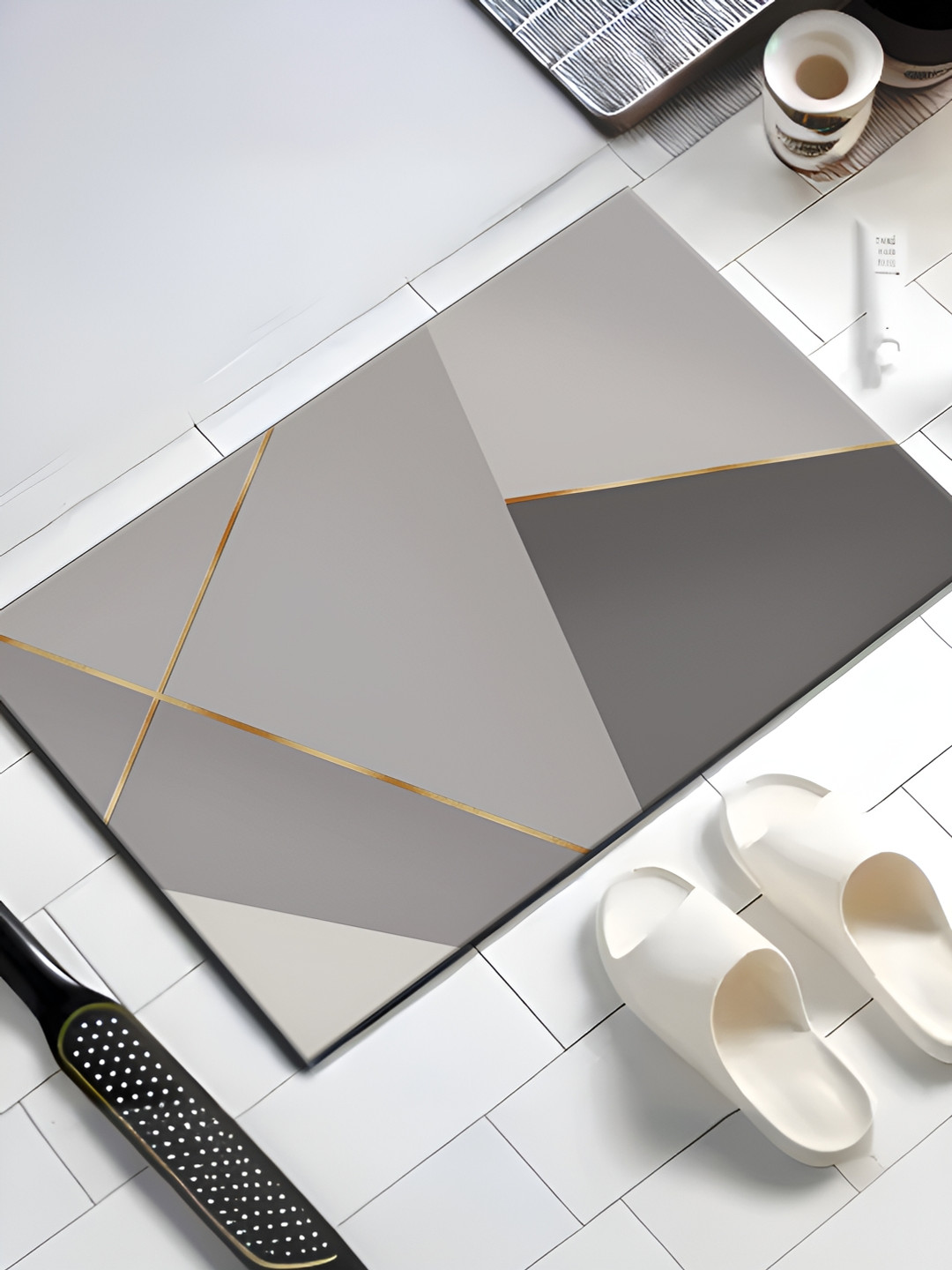UMAI Grey Printed 240 GSM Anti-Skid Bath Mat