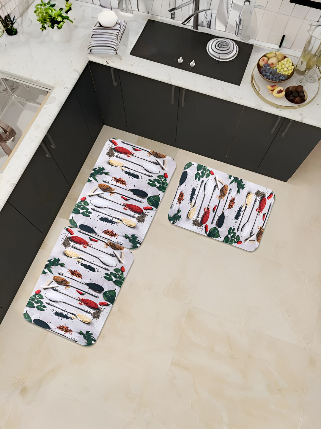 UMAI White & Red Printed Anti-Skid Doormat