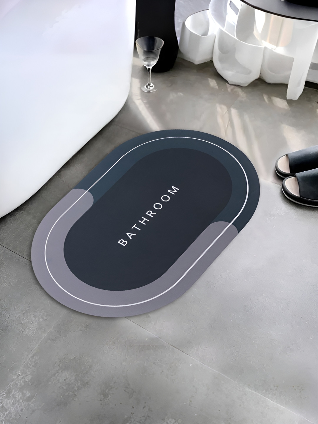 UMAI Grey Printed 240 GSM Anti-Skid Bath Mat