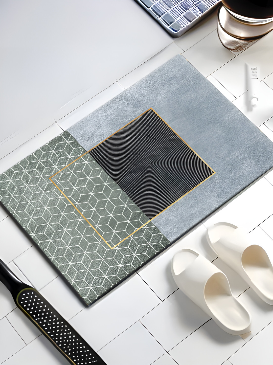 UMAI Blue Printed 240 GSM Anti-Skid Bath Mat
