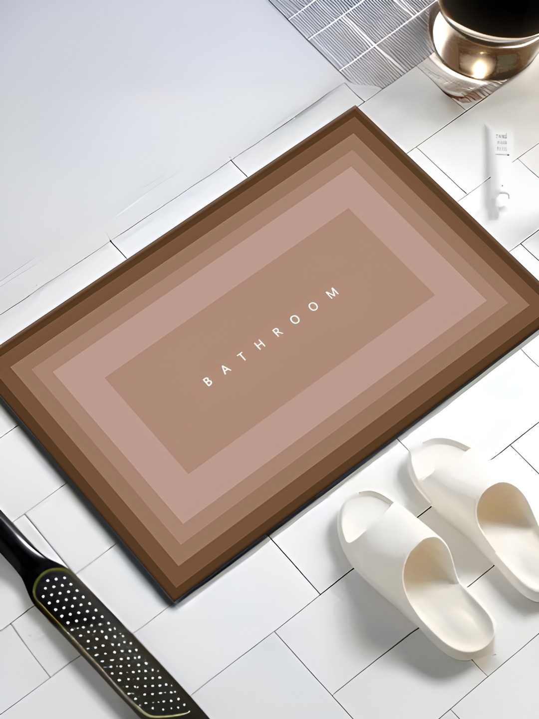 UMAI Brown Printed 240 GSM Anti-Skid Bath Mat