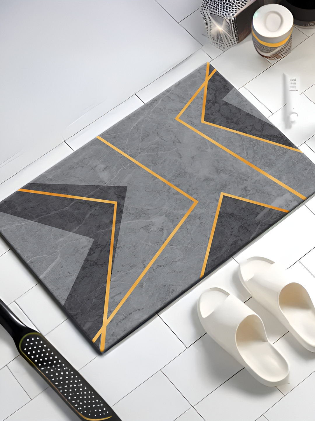 UMAI Grey Printed 240 GSM Anti-Skid Bath Mat