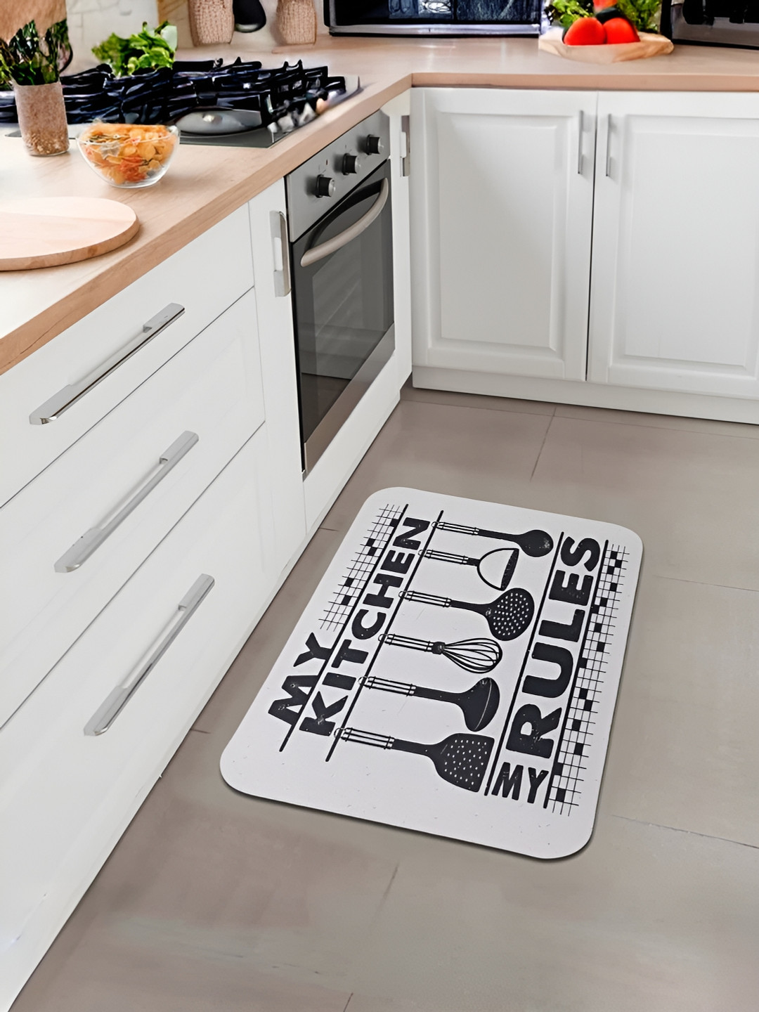 UMAI White & Black Printed Anti-Skid Doormat