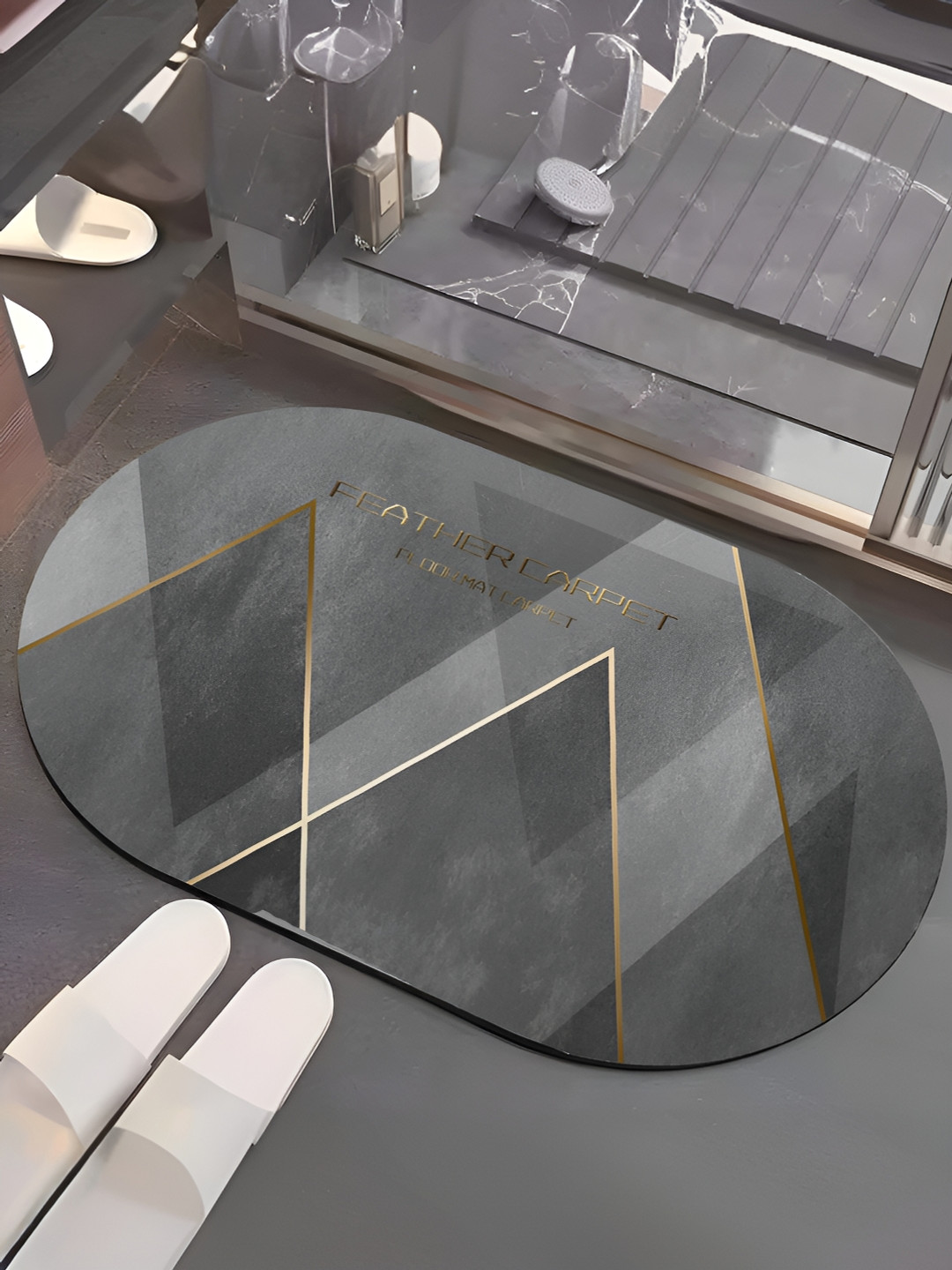 UMAI Grey Printed 240 GSM Anti-Skid Bath Mat