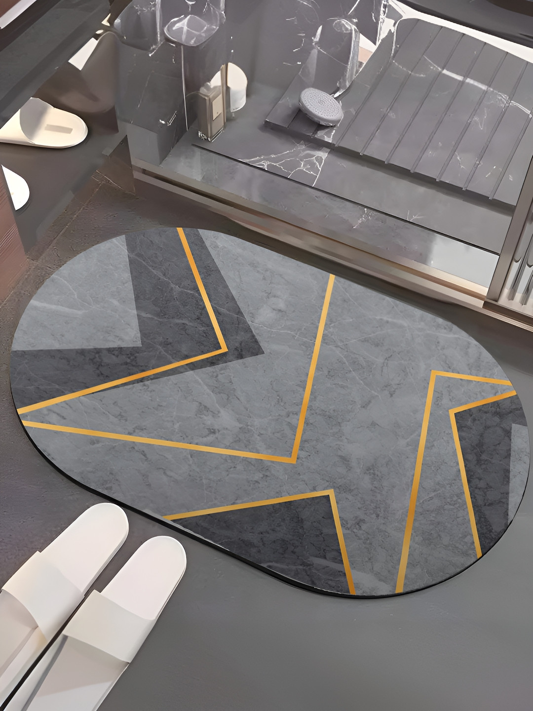 UMAI Grey Printed 240 GSM Anti-Skid Bath Mat