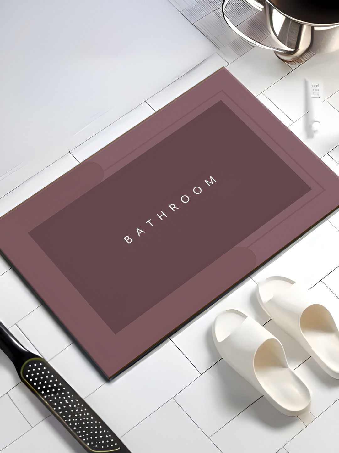 UMAI Mauve Printed 240 GSM Anti-Skid Bath Mat