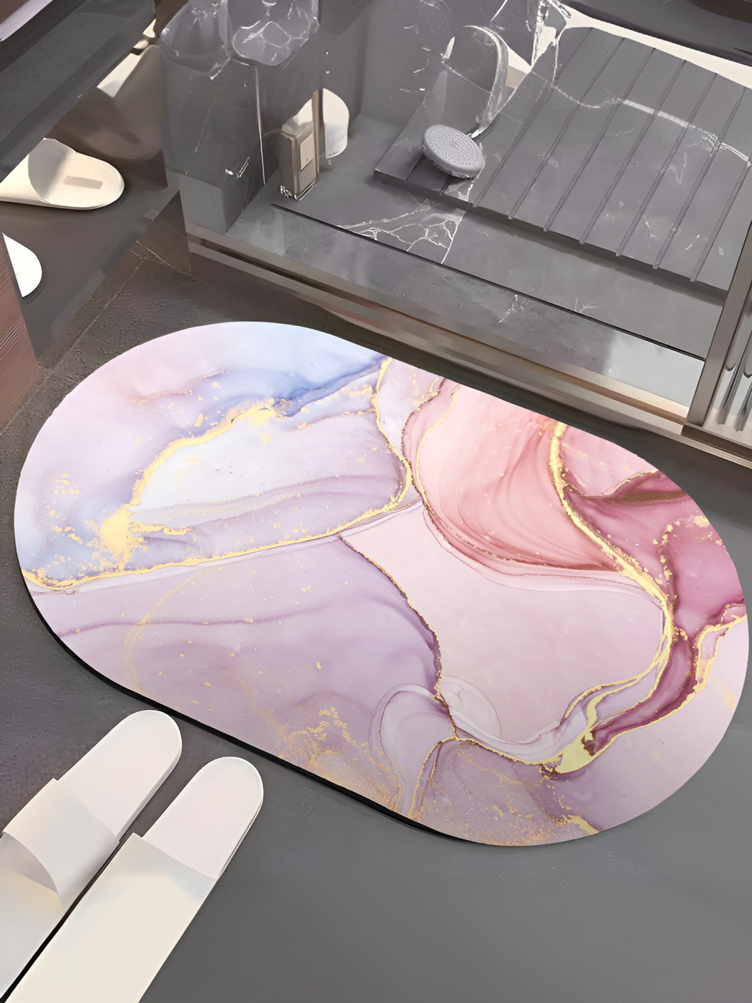 UMAI Pink Printed 240 GSM Anti-Skid Bath Mat