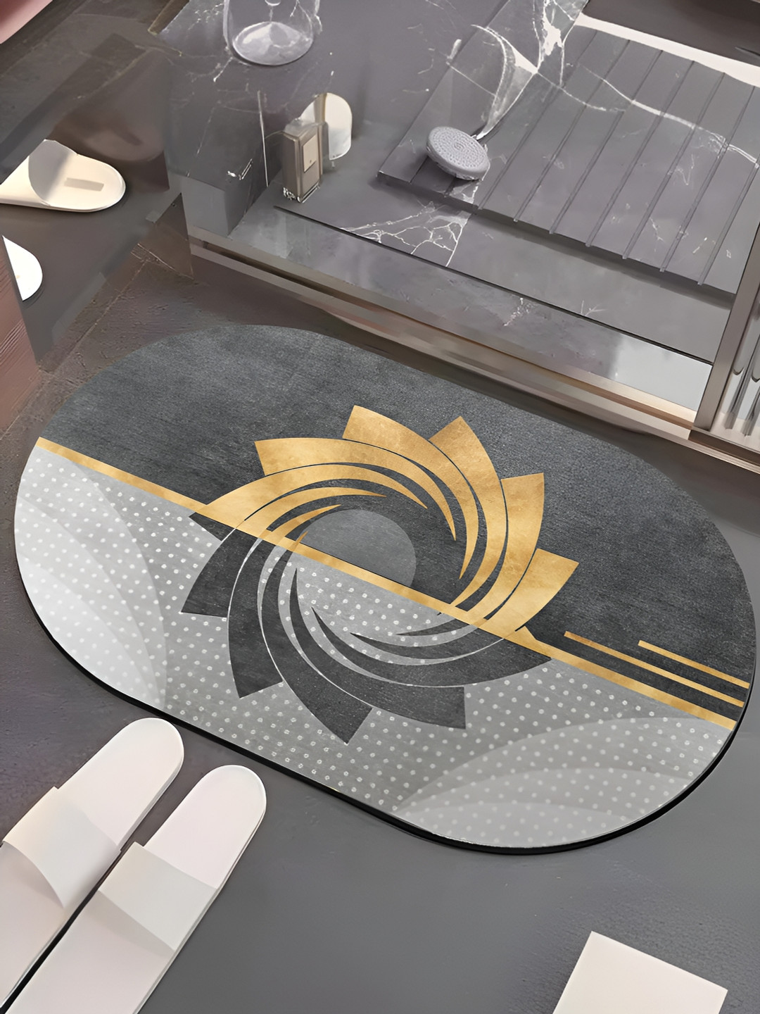 UMAI Grey Geometric Anti-Skid Bathroom Mat