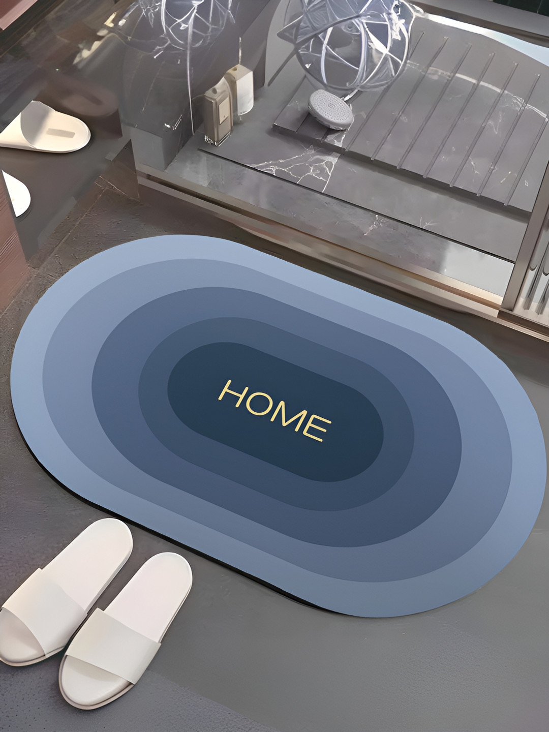 UMAI Blue Oval 240 GSM Anti-Skid Bath Rug