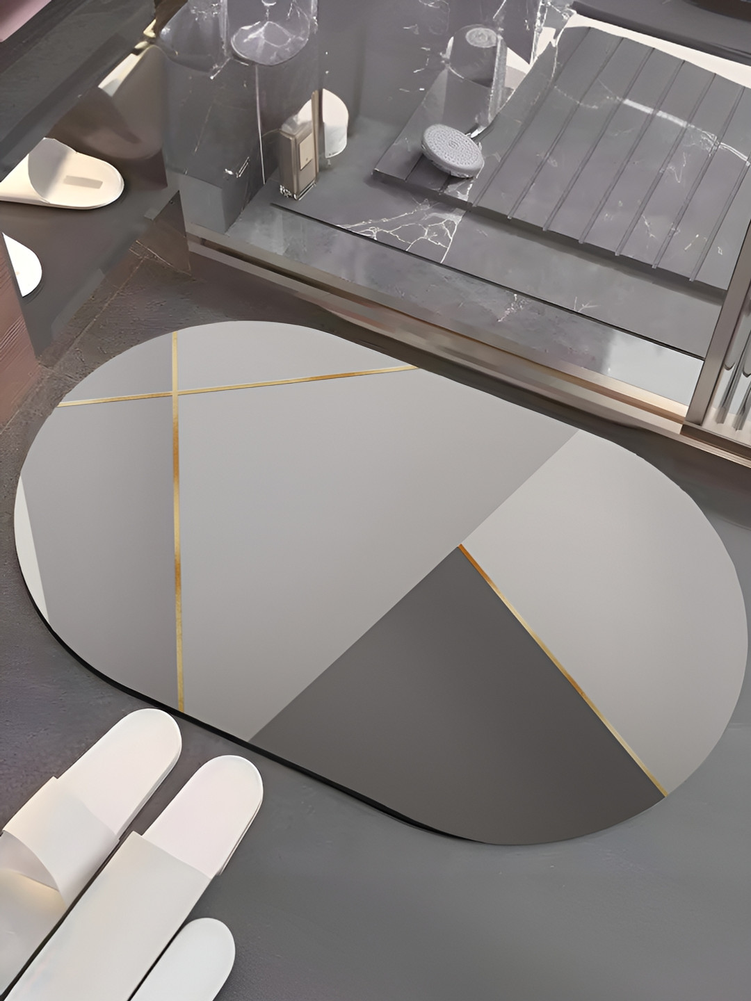 UMAI Grey Geometric Anti-Skid 240 GSM Bathroom Mat