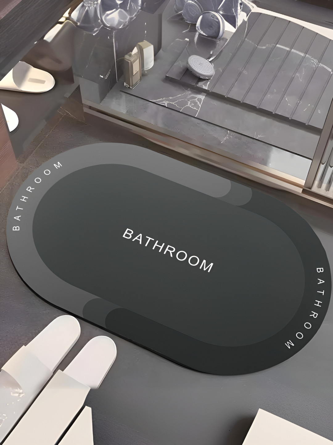 UMAI Black Oval Anti Skid 240 GSM Bath Rug