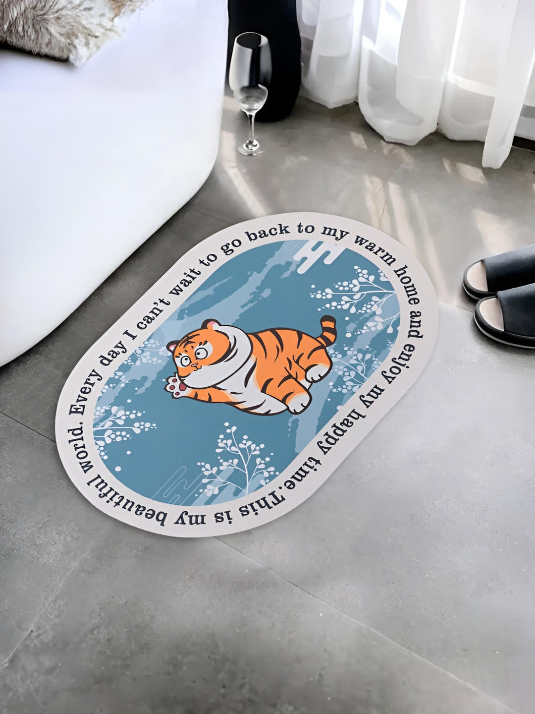 UMAI Blue & Orange Printed 240 GSM Bath Rug