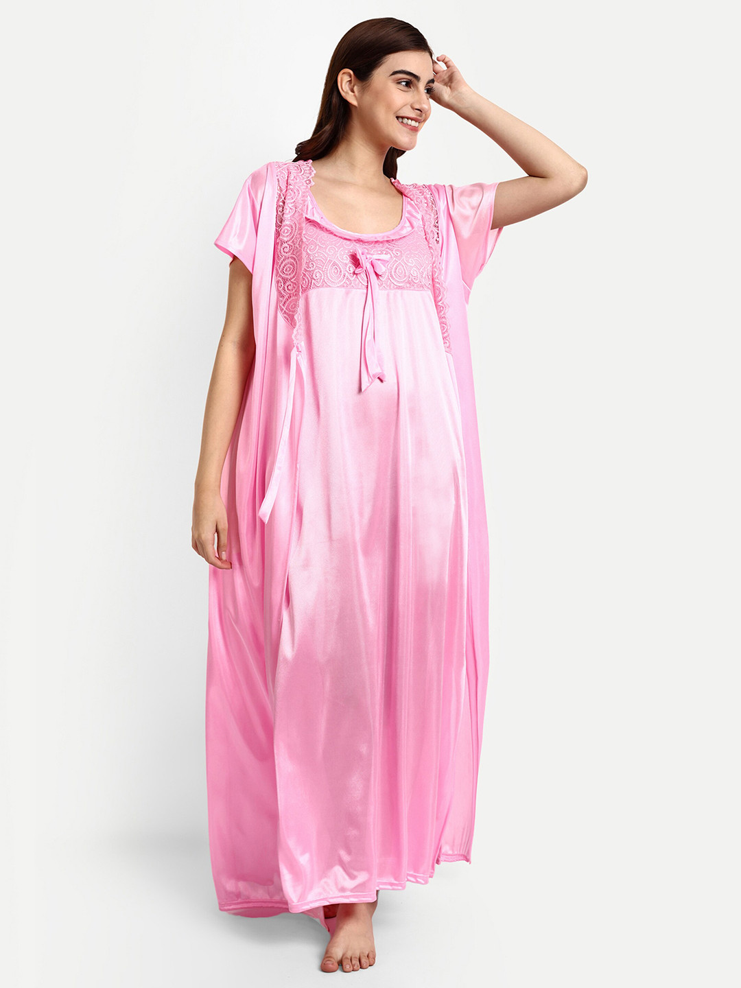 AVYAY Lace Satin Maxi Nightdress With Robe