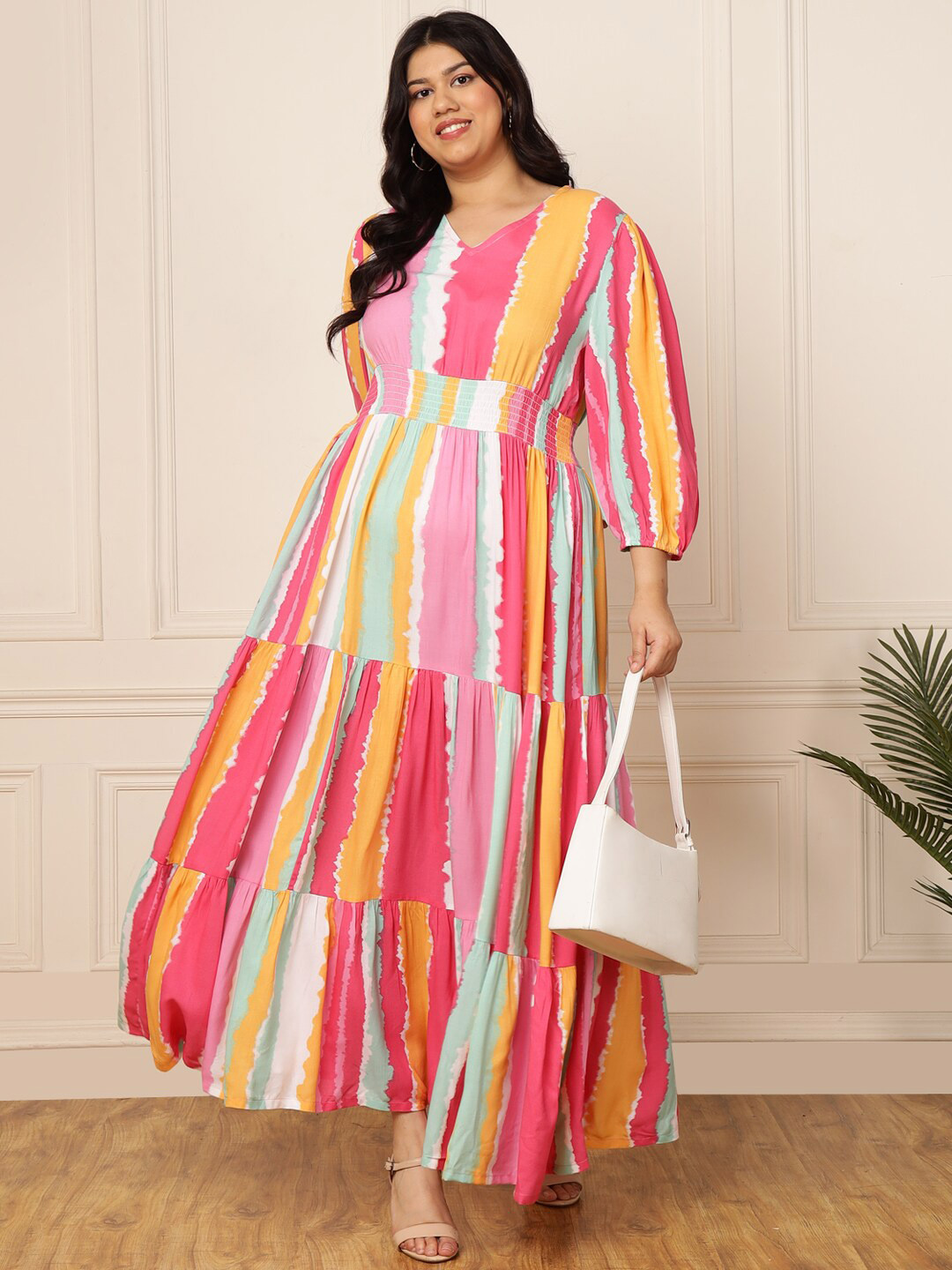DEEBACO Plus Size Striped Maxi Dress
