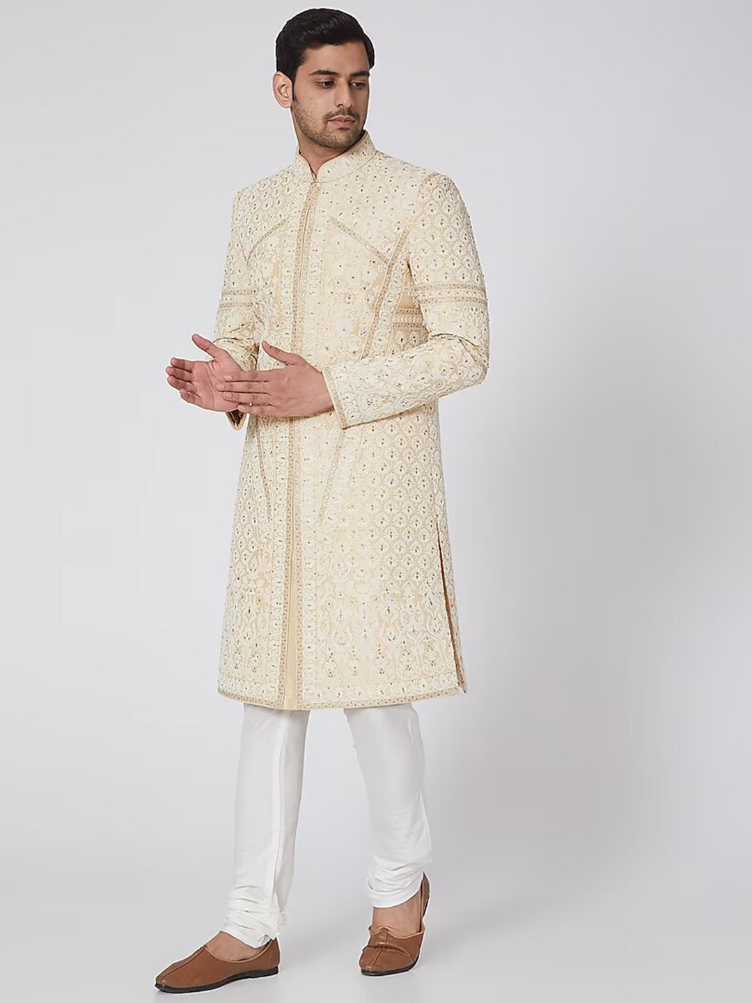 RNG Safawala Embroidered Mandarin Collar Silk Sherwani Set