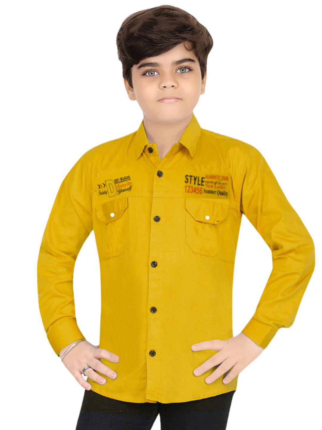 BAESD Boys Comfort Spread Collar Full Sleeves Chest Pocket Cotton Shirt