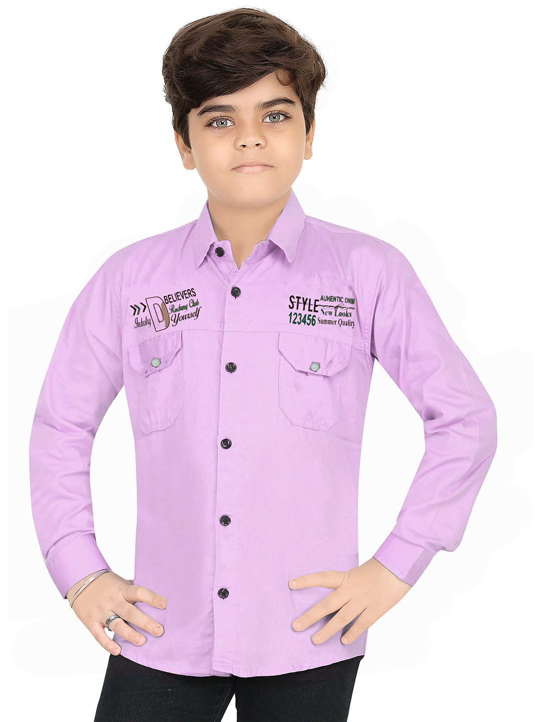 BAESD Boys Comfort Spread Collar Full Sleeves Chest Pocket Cotton Shirt