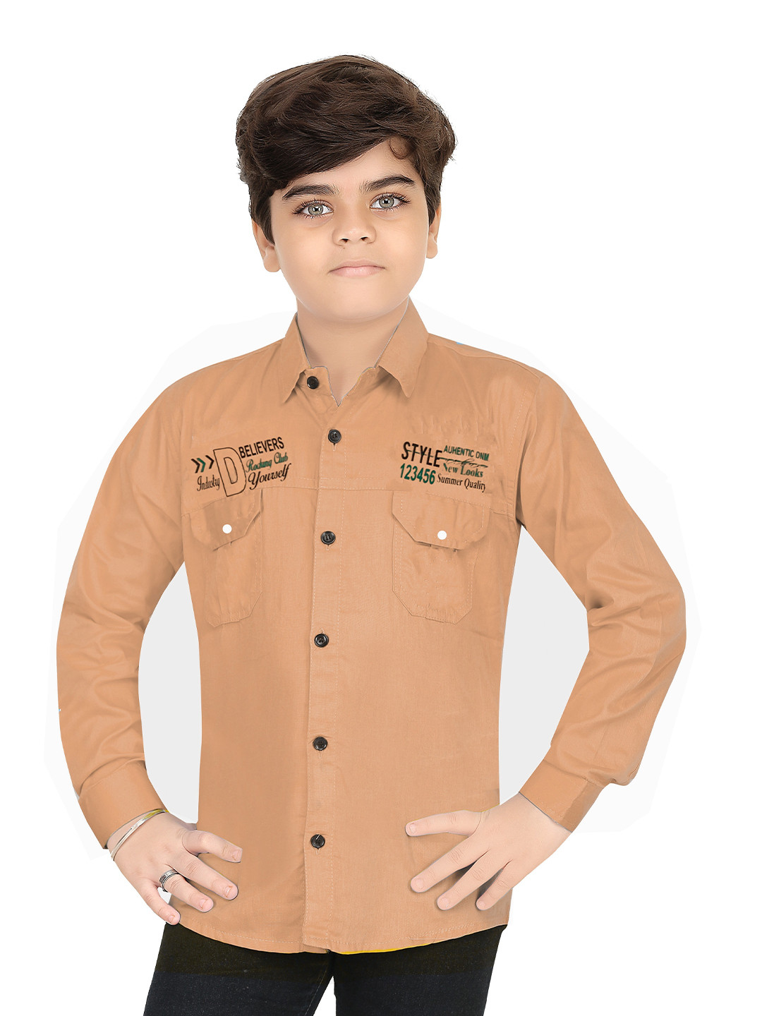 BAESD Boys Comfort  Spread Collar Full Sleeves Chest Pocket Cotton Shirt