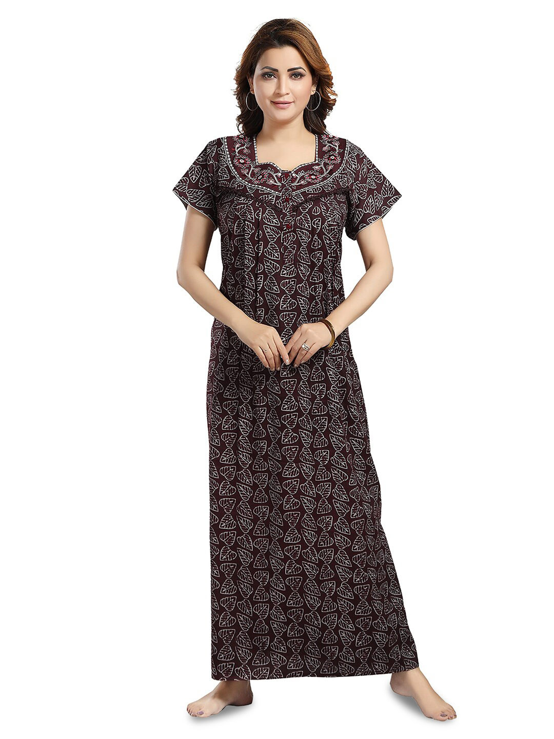 NIGHT QUEEN Printed Maxi Nightdress