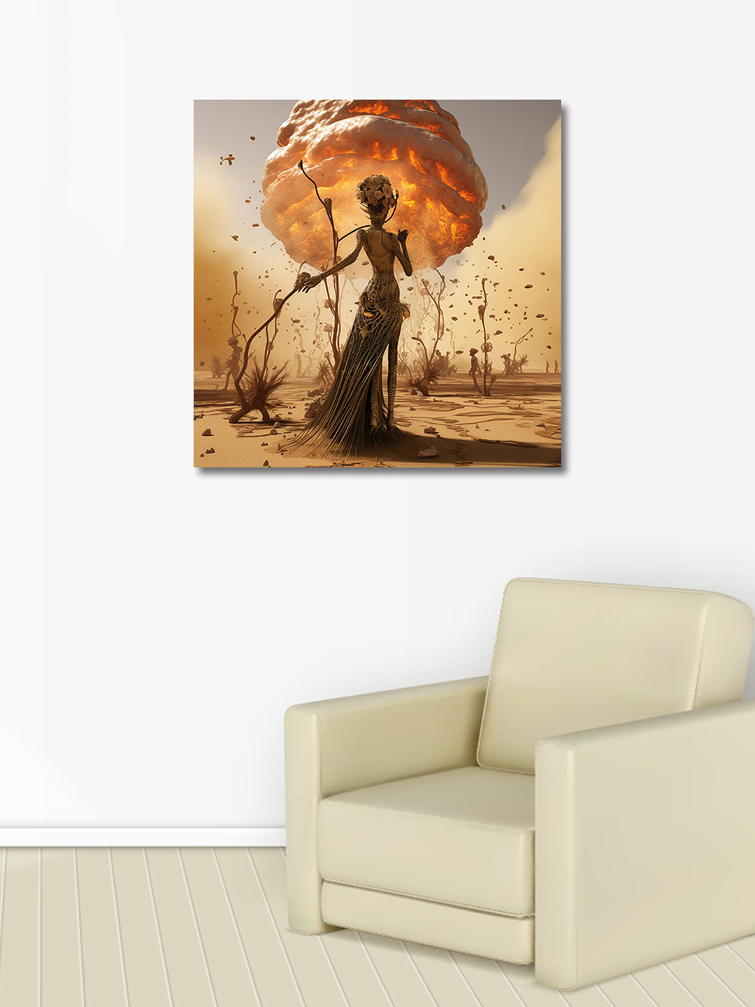 OLIVE TREE Beige & Orange Canvas Other Painting Wall Art