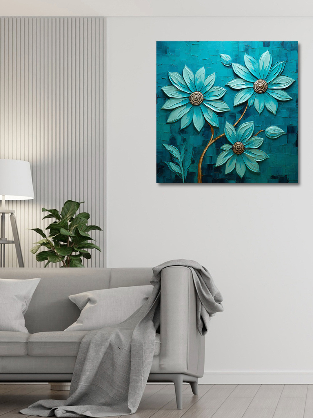 OLIVE TREE Blue Canvas Painting Wall Art