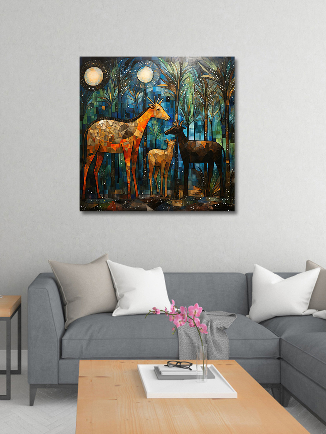 OLIVE TREE Green & Orange Canvas Birds and Animals Painting Wall Art