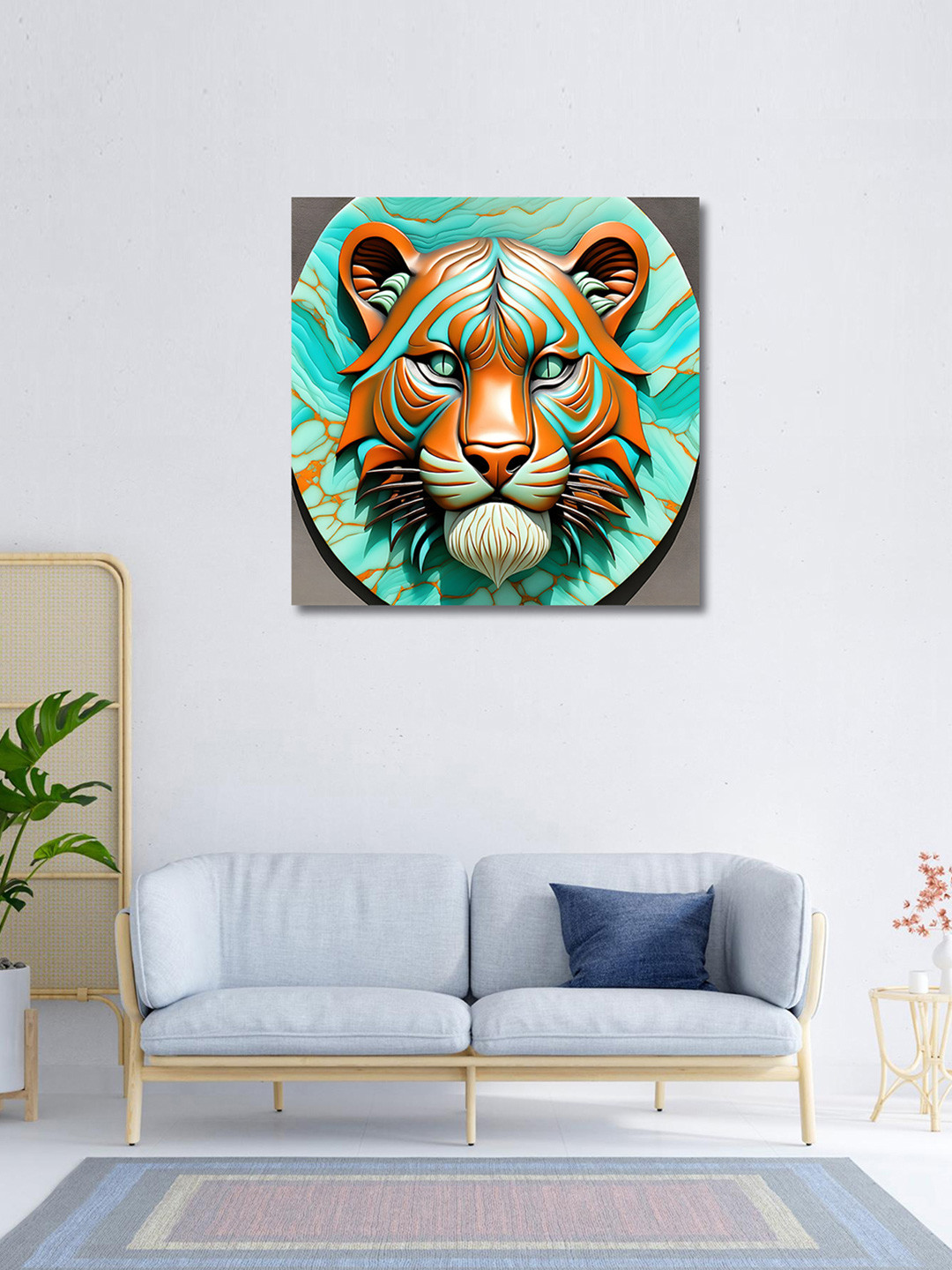 OLIVE TREE Green & Orange Birds and Animals Canvas Painting Wall Art