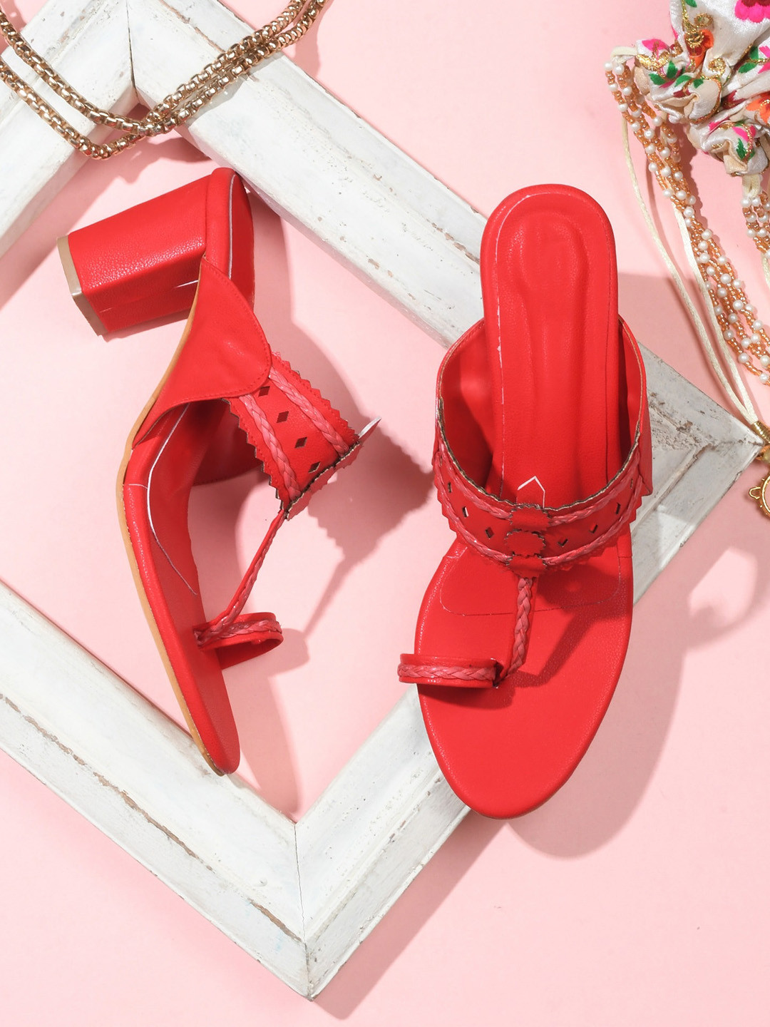 Try Me Textured One Toe Kolapuri Block Heels