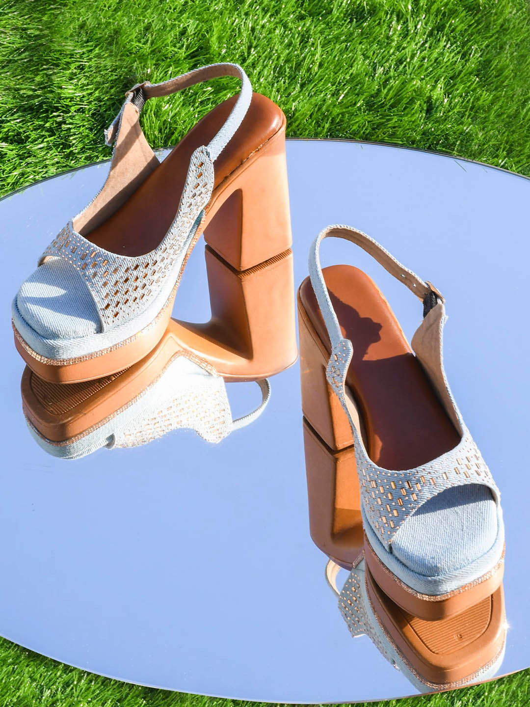 Try Me Textured Platform Heeled Peep Toes with Laser Cuts